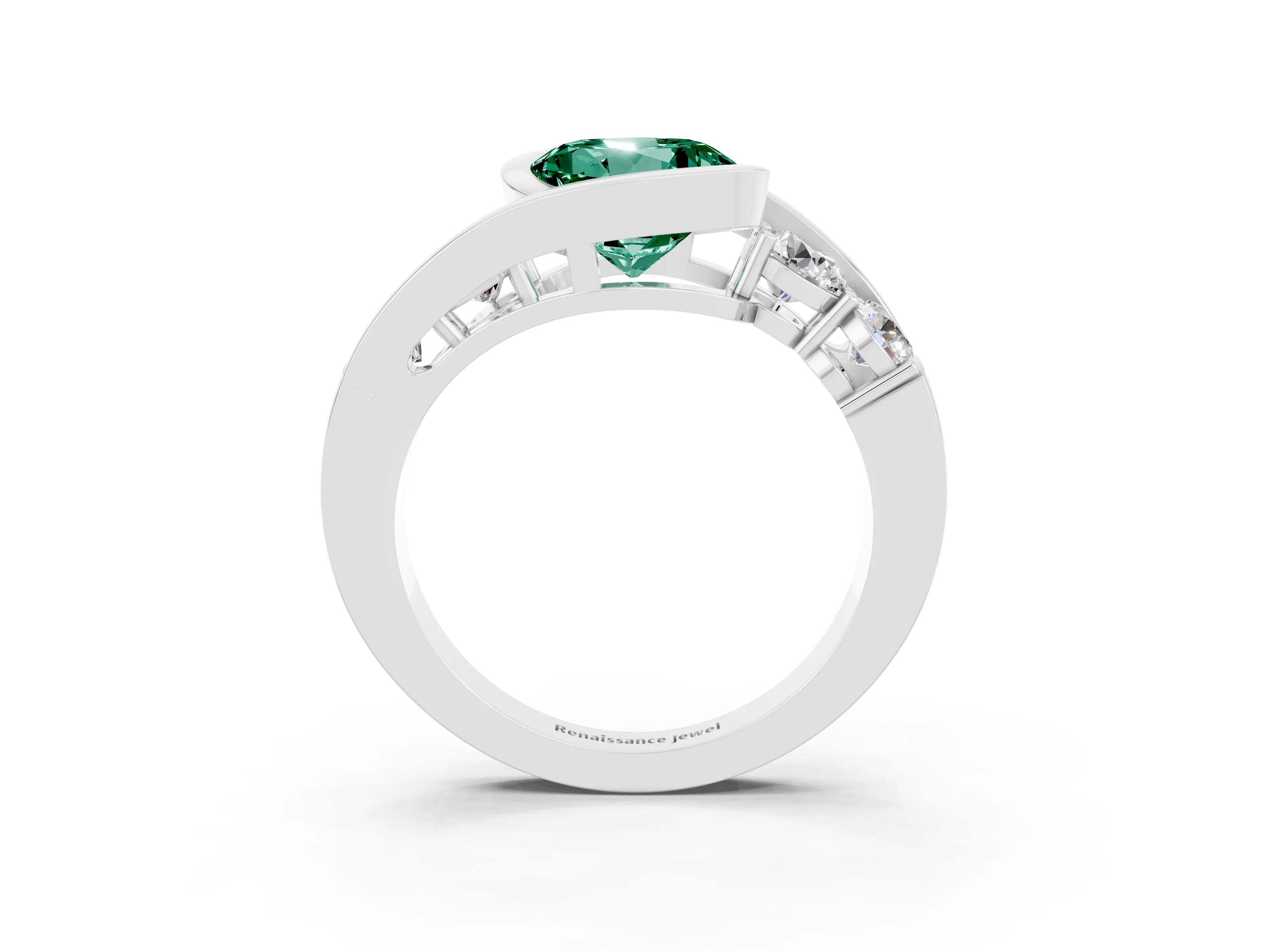 White gold Bezel Set Round Cut Diamond Split Shank Ring_15