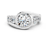 White gold Bezel Set Round Cut Diamond Split Shank Ring_18