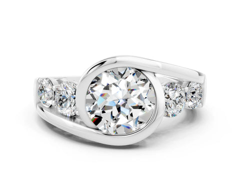 White gold Bezel Set Round Cut Diamond Split Shank Ring_18