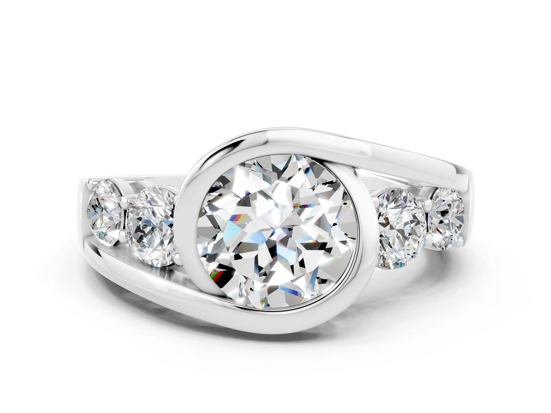 White gold Bezel Set Round Cut Diamond Split Shank Ring_18