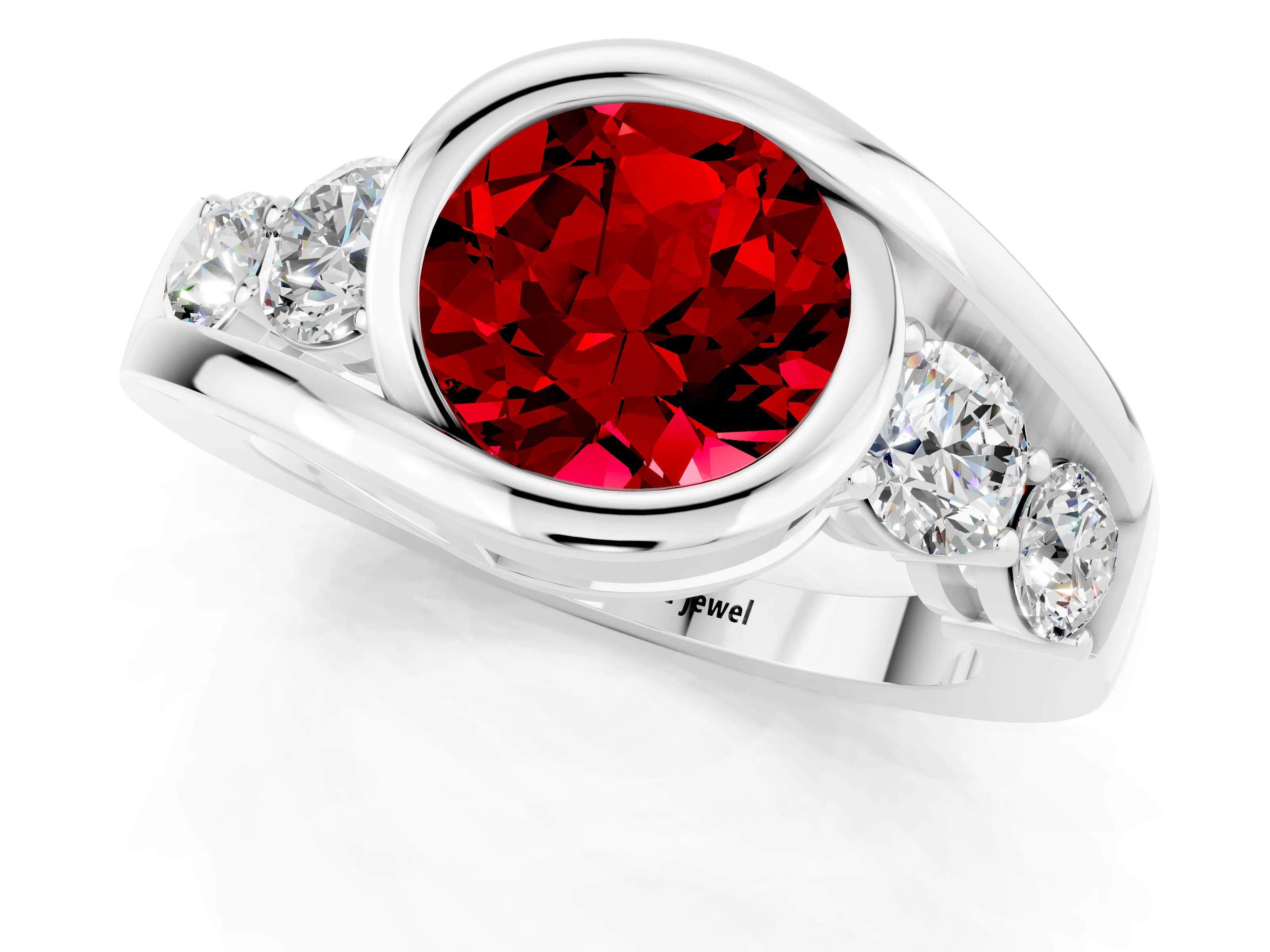 White gold Bezel Set Round Cut Diamond Split Shank Ring_1
