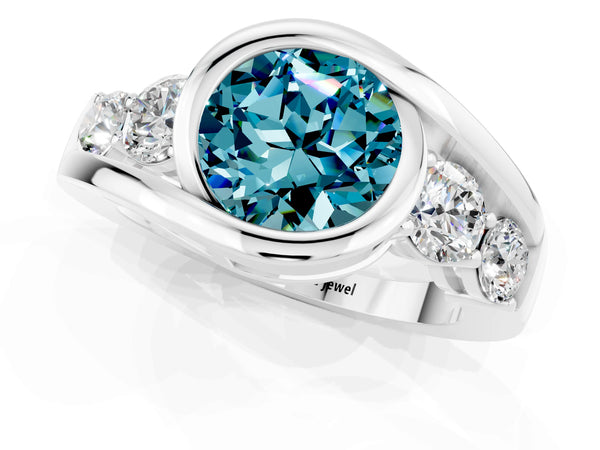 Platinum Bezel Set Round Cut Diamond Split Shank Ring