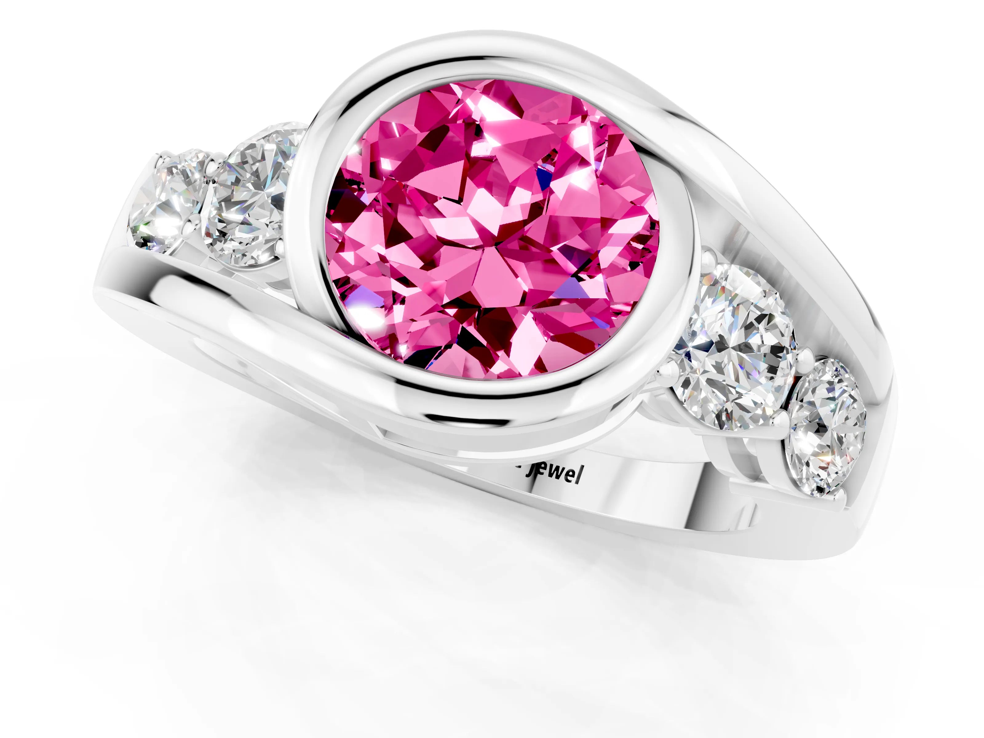 White gold Bezel Set Round Cut Diamond Split Shank Ring_1