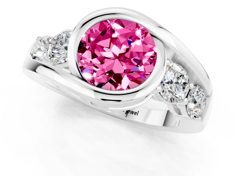 White gold Bezel Set Round Cut Diamond Split Shank Ring_1