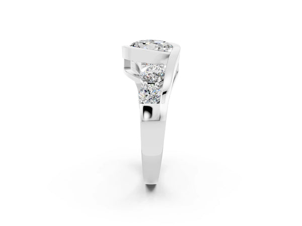 White gold Bezel Set Round Cut Moissanite Bypass Ring with Round  Accents