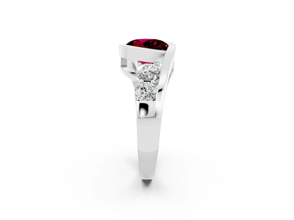 Silver Bezel Set Round Cut Garnet Bypass Ring with Round  Accents