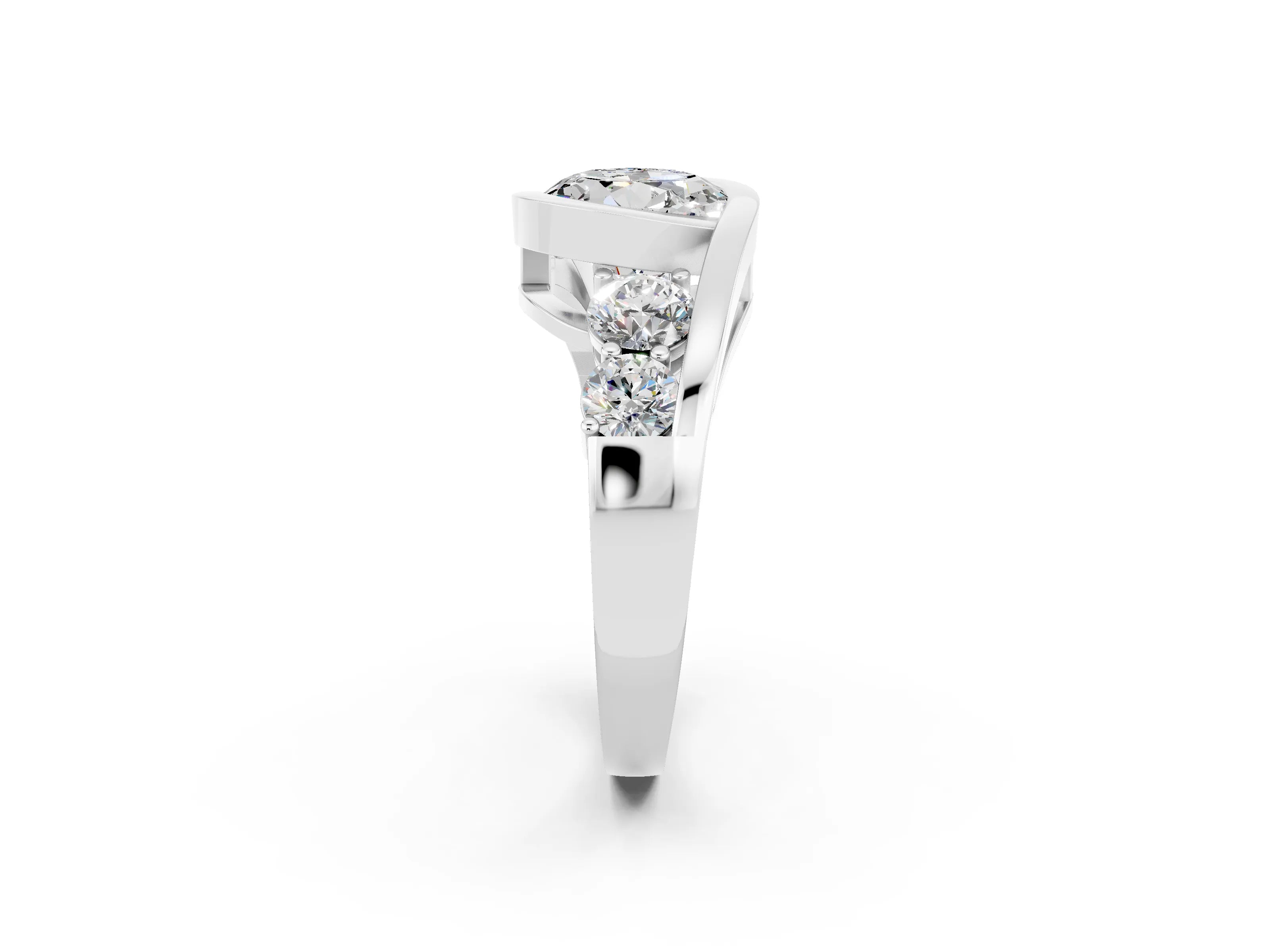 White gold Bezel Set Round Cut Diamond Split Shank Ring_20