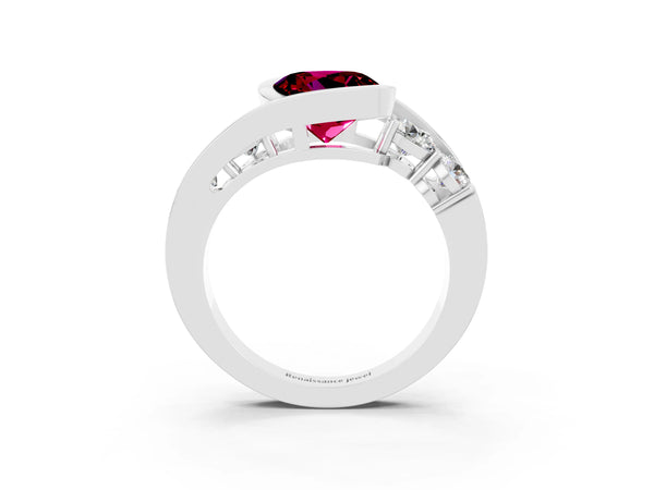 Silver Bezel Set Round Cut Garnet Bypass Ring with Round  Accents