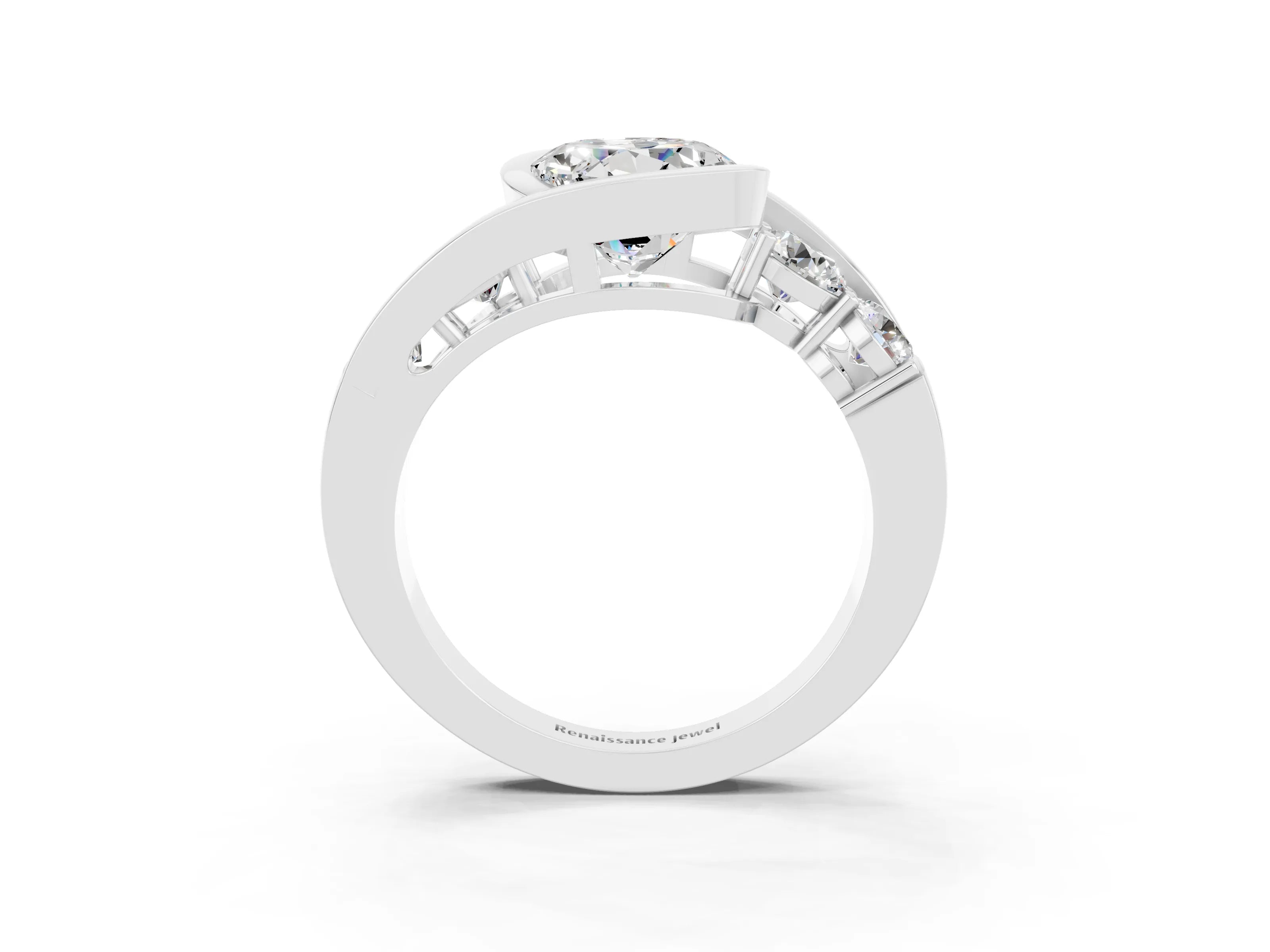 White gold Bezel Set Round Cut Diamond Split Shank Ring_21