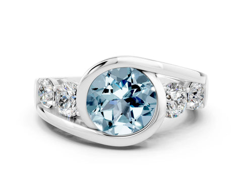 White gold Bezel Set Round Cut Diamond Split Shank Ring_23