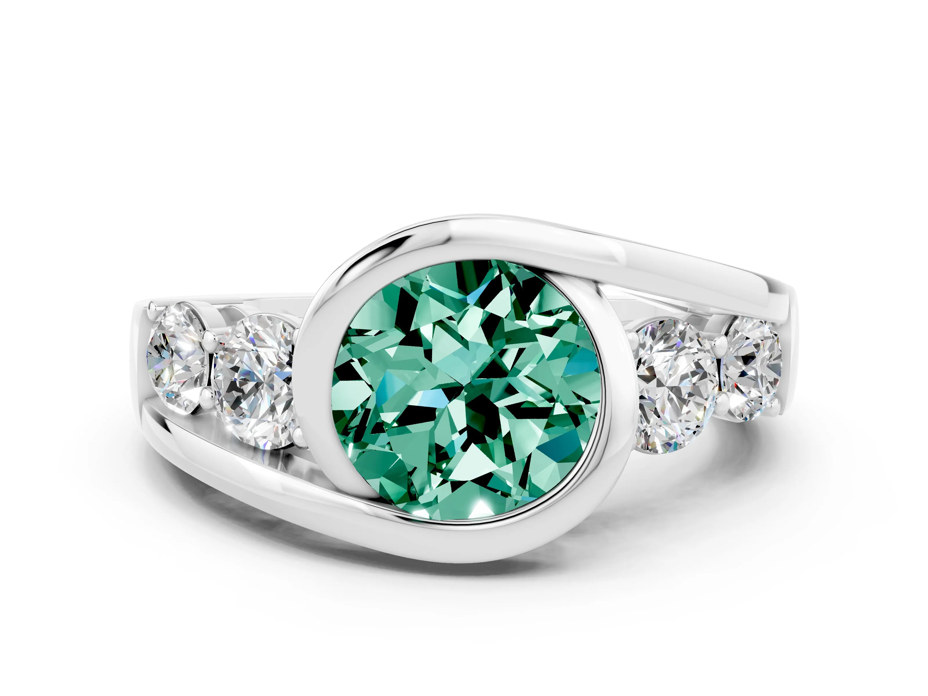 White gold Bezel Set Round Cut Diamond Split Shank Ring_24