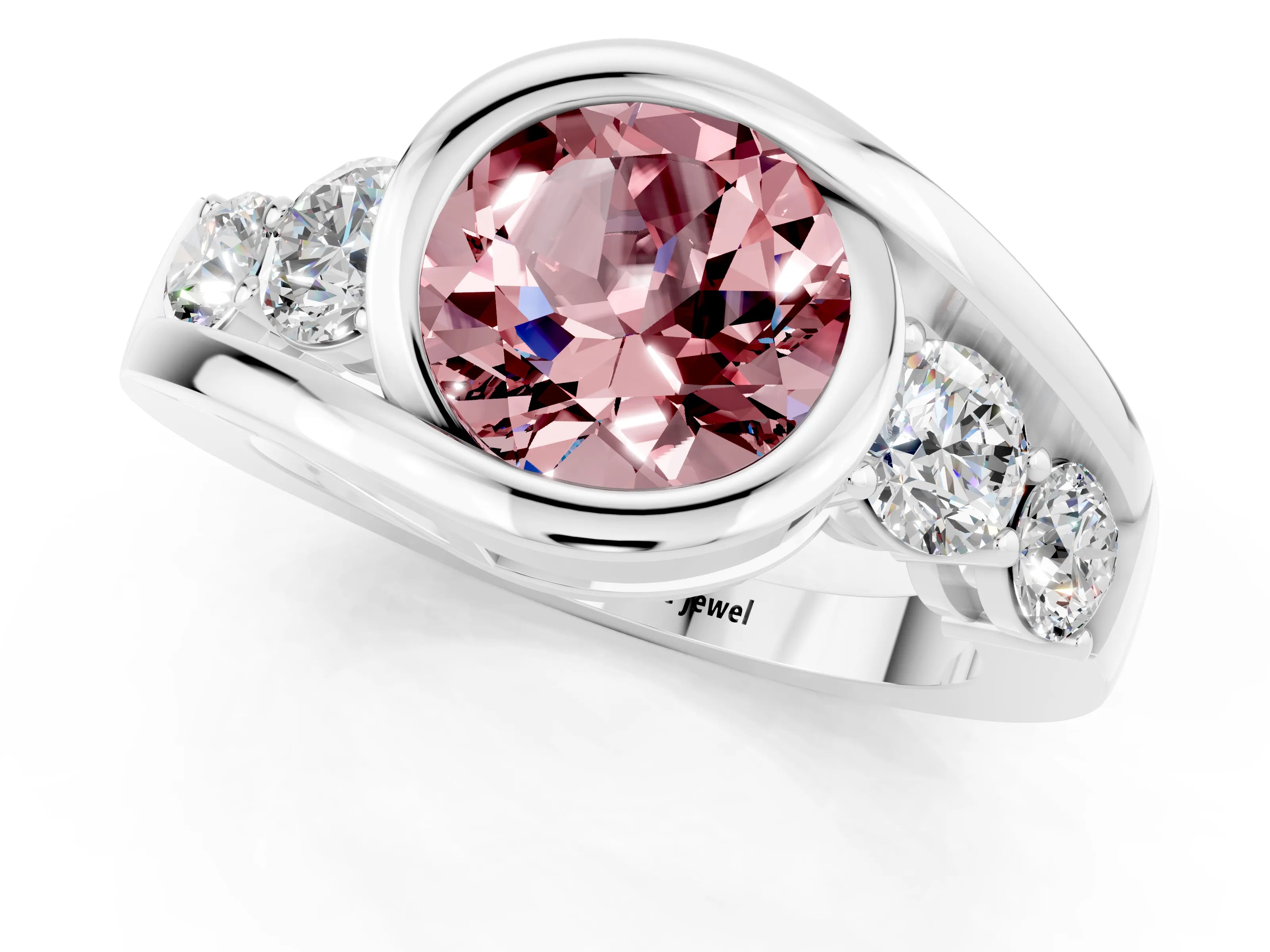 White gold Bezel Set Round Cut Diamond Split Shank Ring_25