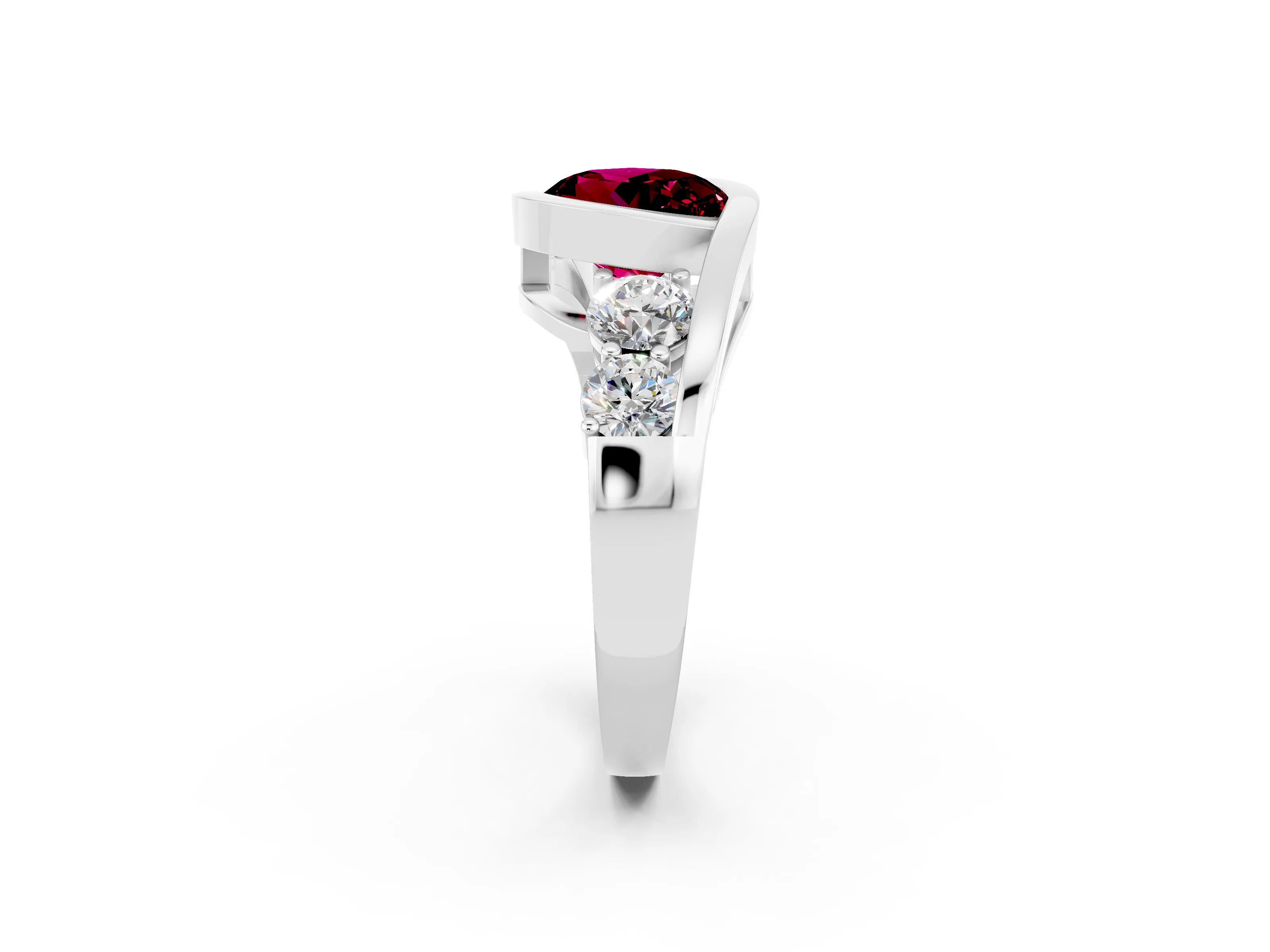 White gold Bezel Set Round Cut Diamond Split Shank Ring_25