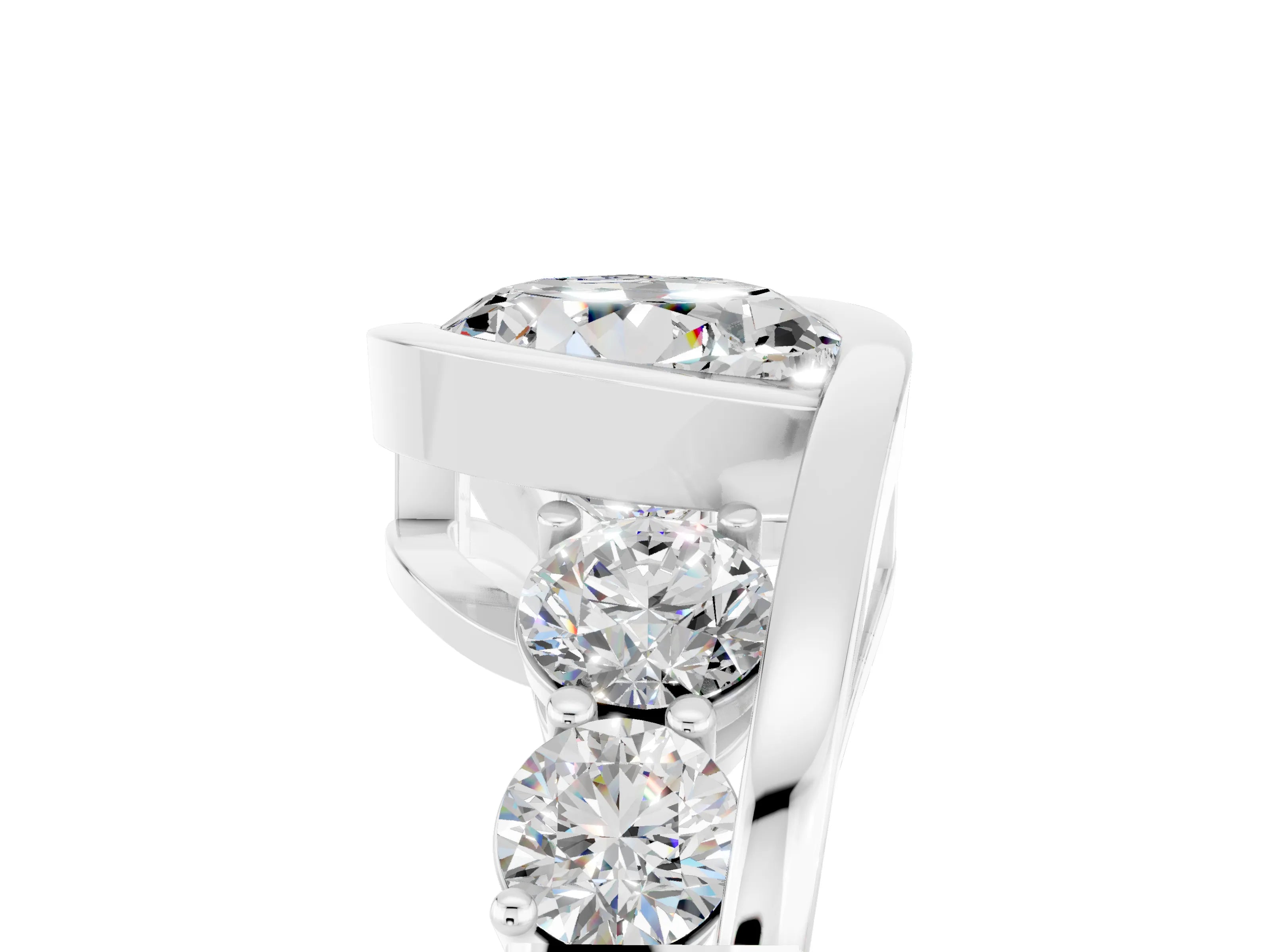 White gold Bezel Set Round Cut Diamond Split Shank Ring_25