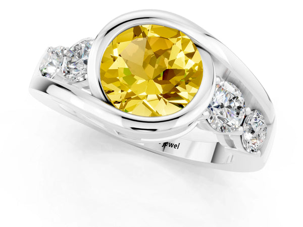Platinum Bezel Set Round Cut Yellow Sapphire Bypass Ring with Round  Accents
