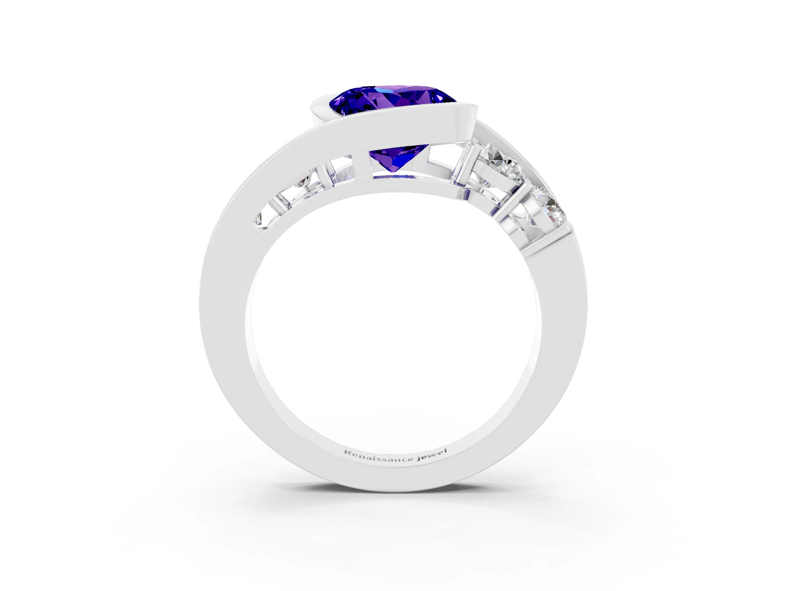 White gold Bezel Set Round Cut Diamond Split Shank Ring_26