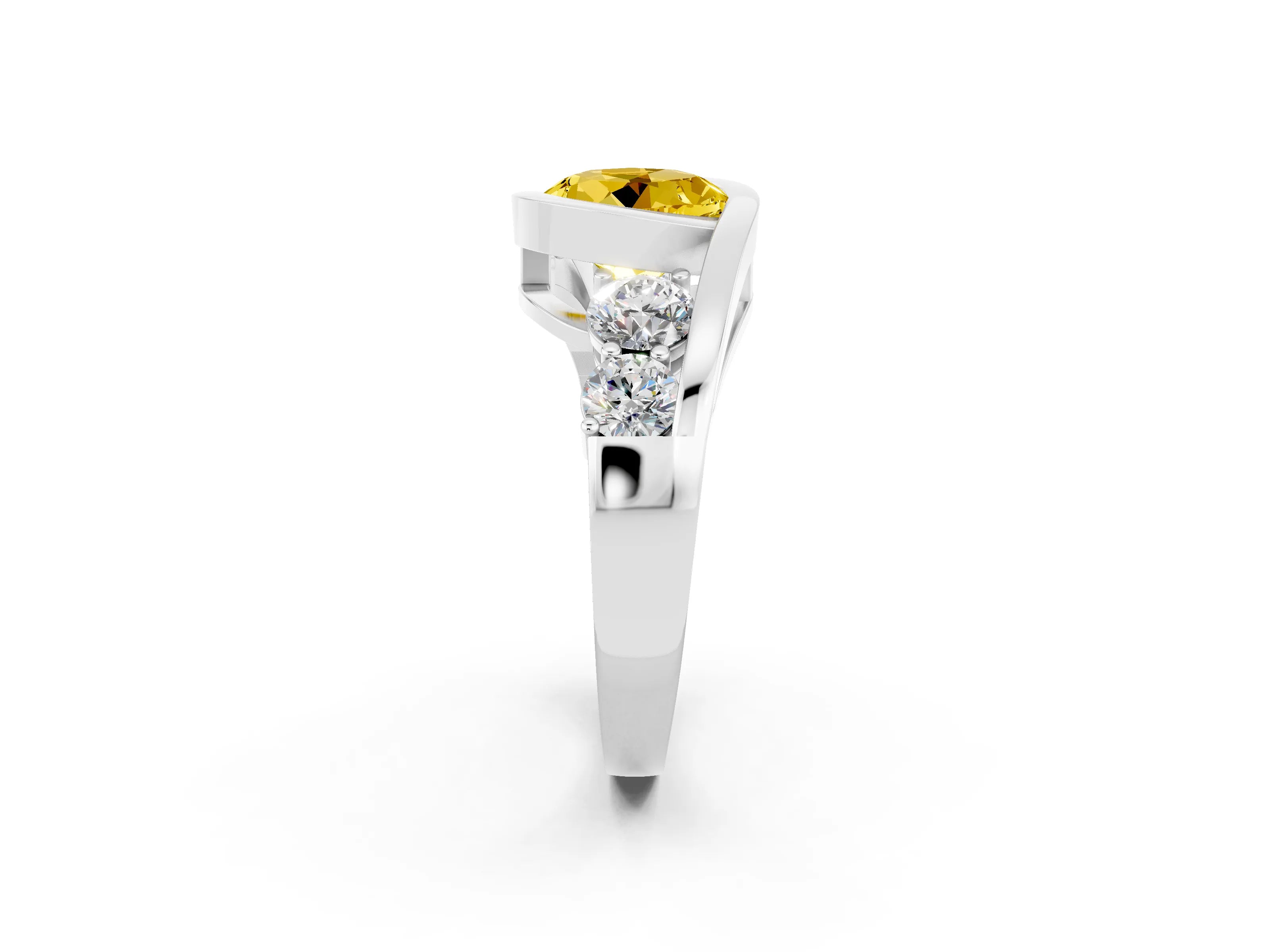 White gold Bezel Set Round Cut Diamond Split Shank Ring_26