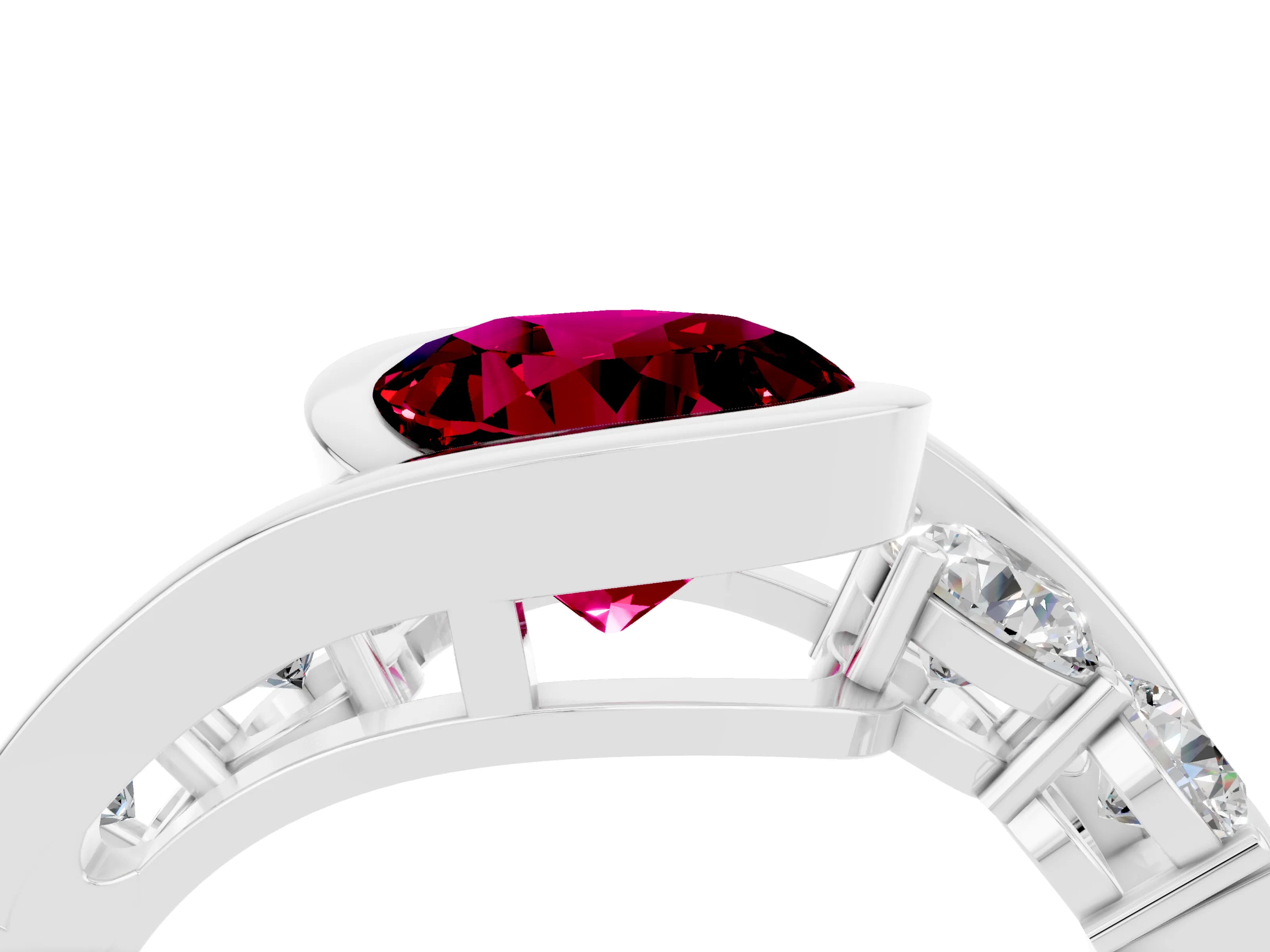 White gold Bezel Set Round Cut Diamond Split Shank Ring_27
