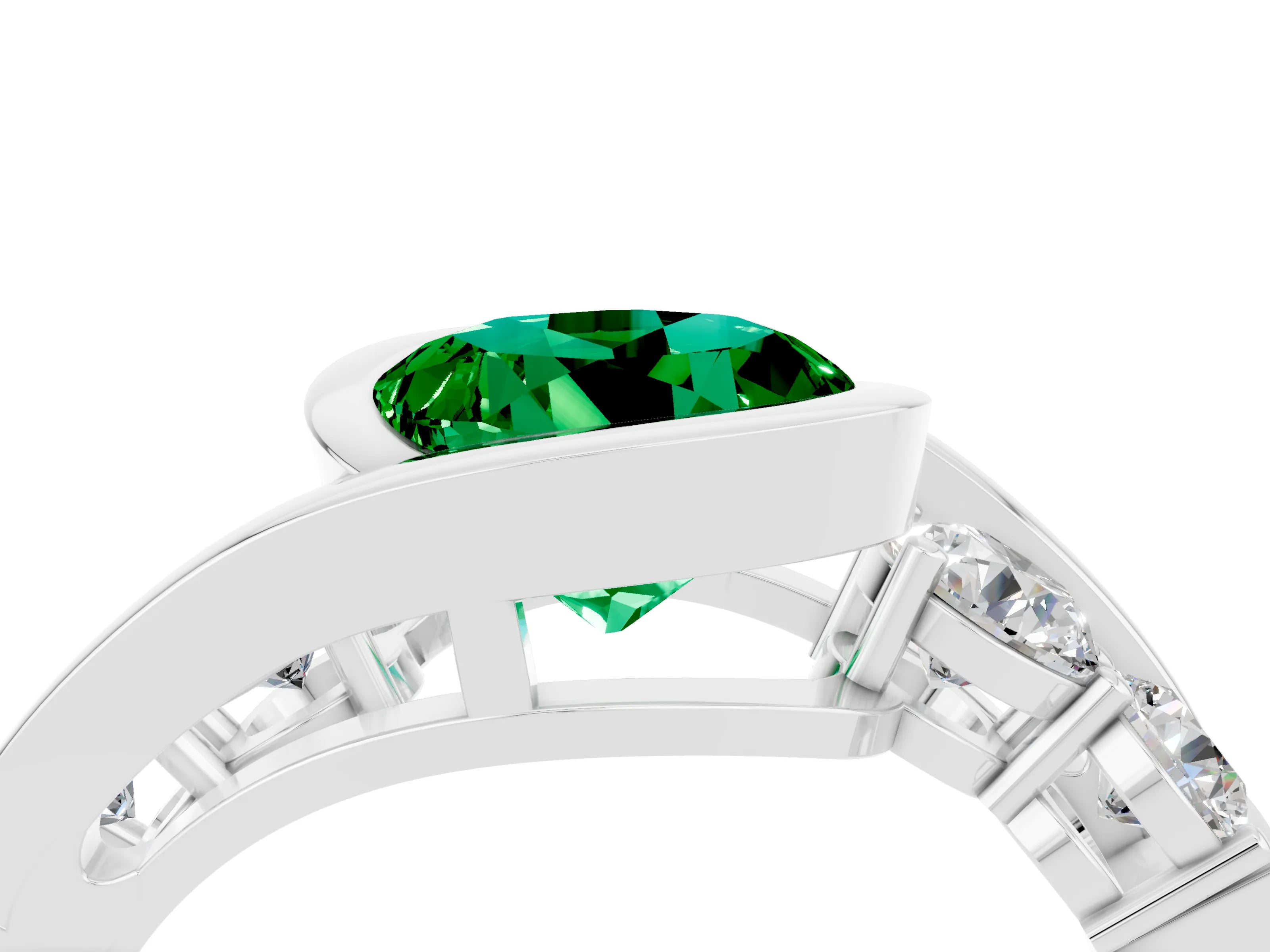 White gold Bezel Set Round Cut Diamond Split Shank Ring_28