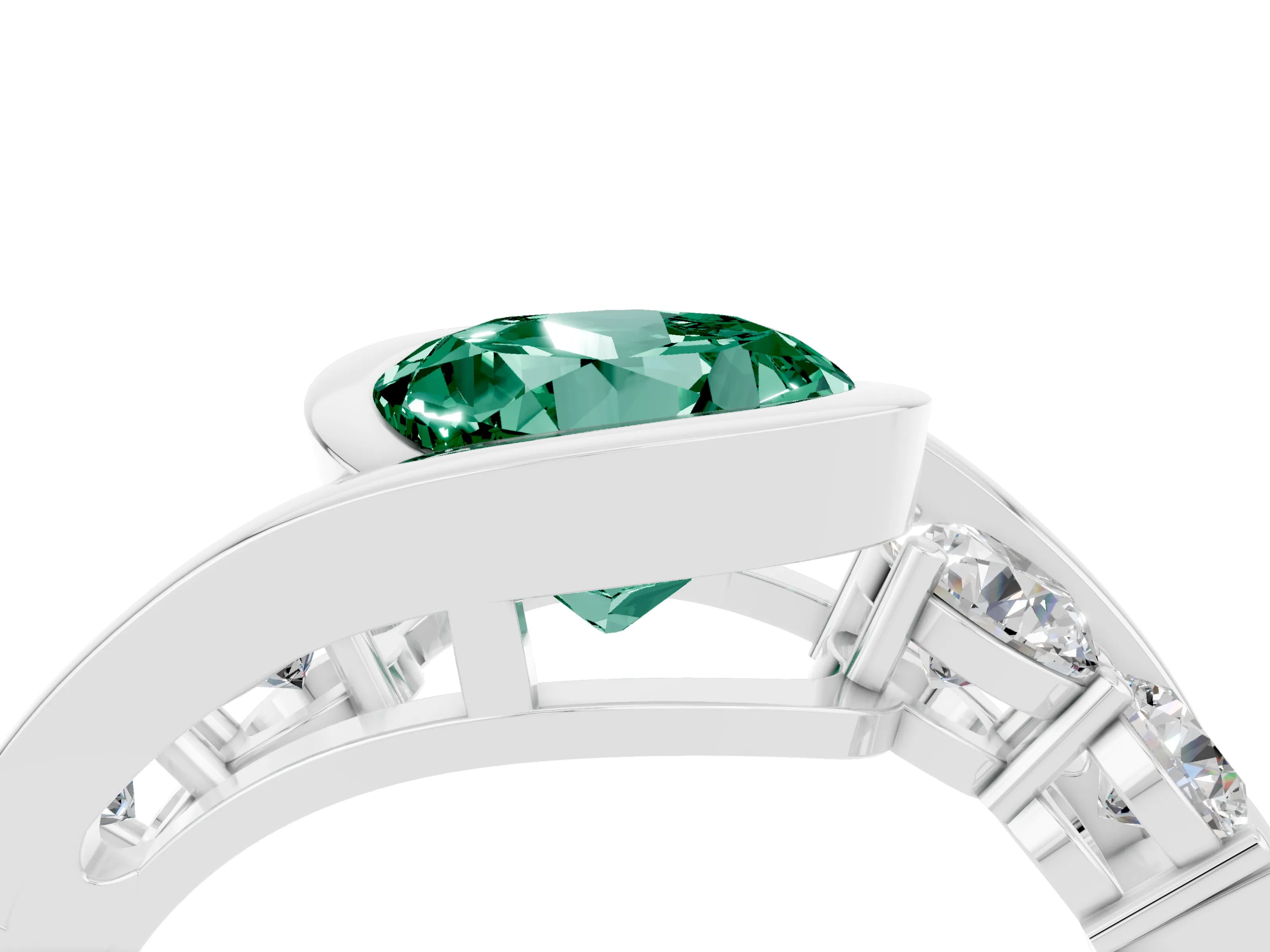 White gold Bezel Set Round Cut Diamond Split Shank Ring_28