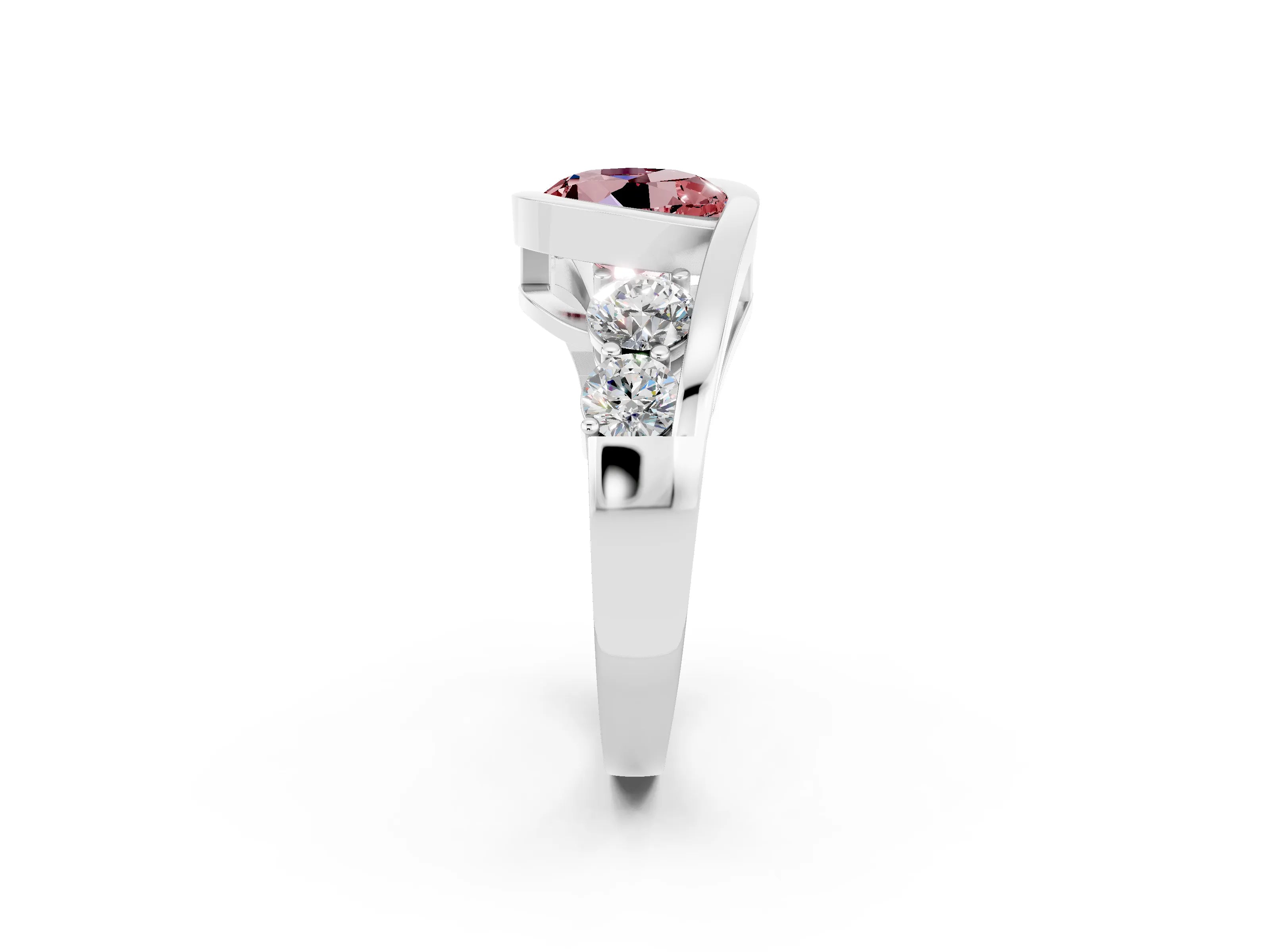 White gold Bezel Set Round Cut Diamond Split Shank Ring_2