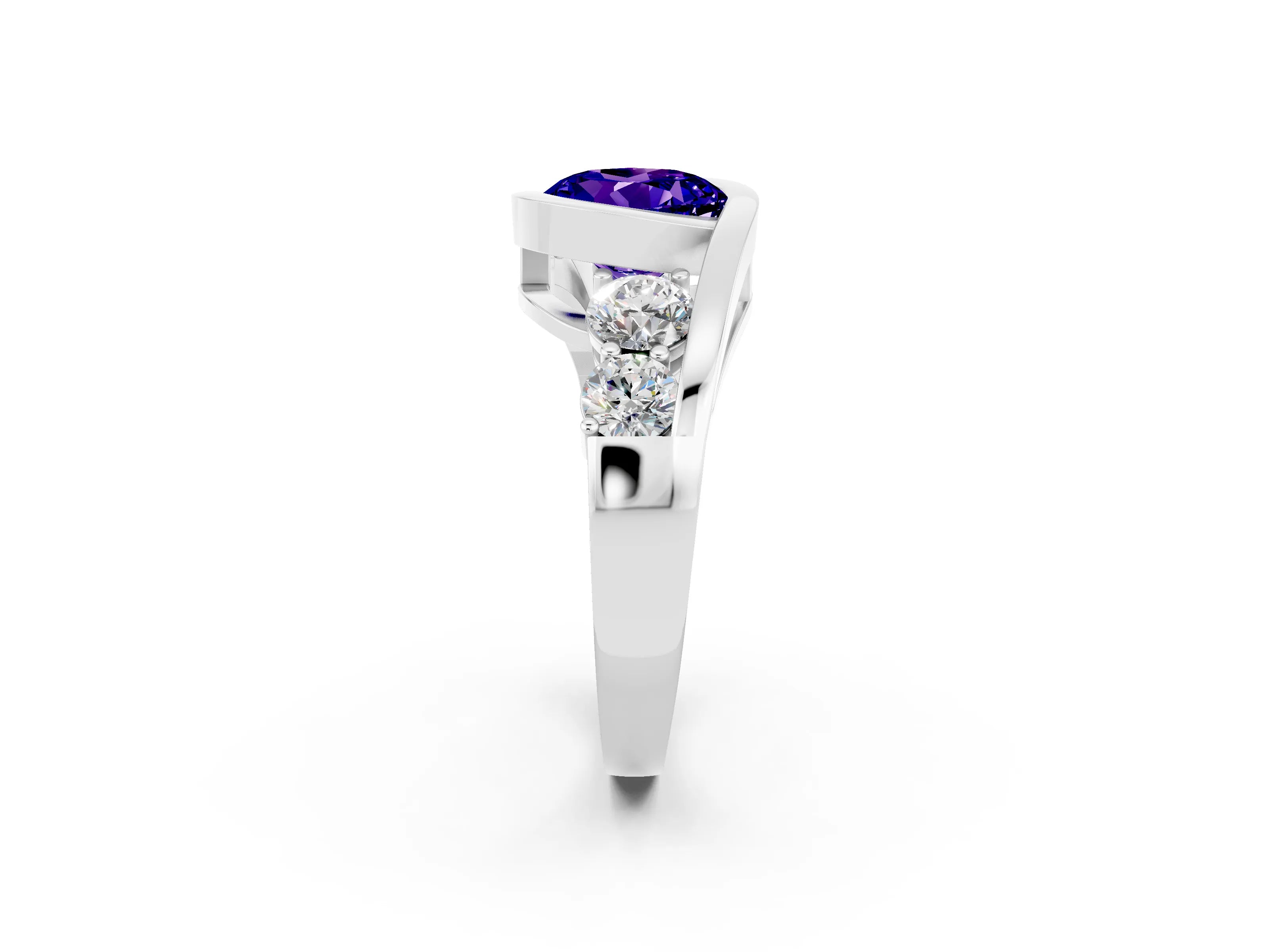 White gold Bezel Set Round Cut Diamond Split Shank Ring_2