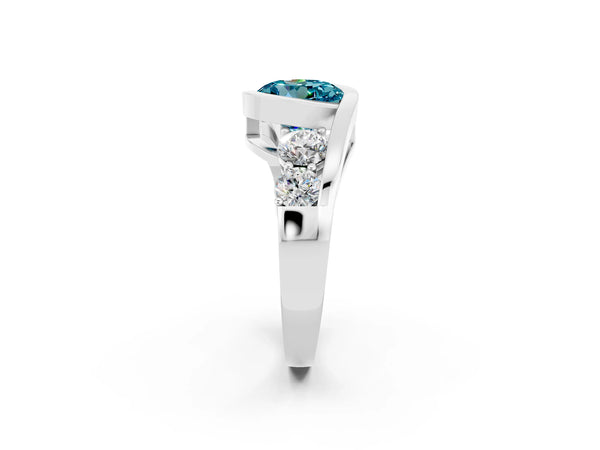 Platinum Bezel Set Round Cut Diamond Split Shank Ring