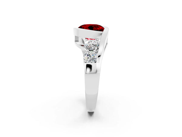 Platinum Bezel Set Round Cut Ruby Bypass Ring with Round  Accents