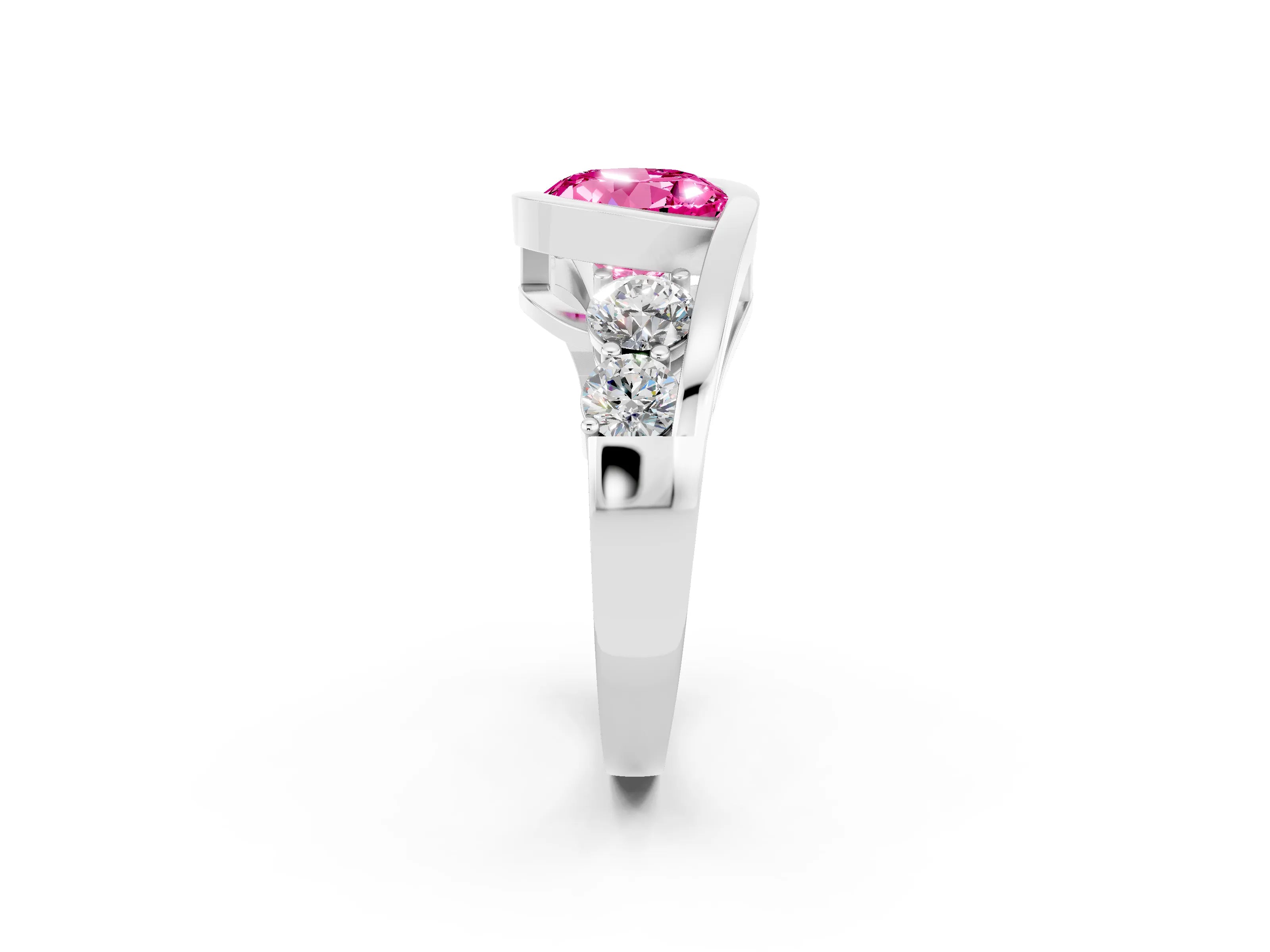 White gold Bezel Set Round Cut Diamond Split Shank Ring_2