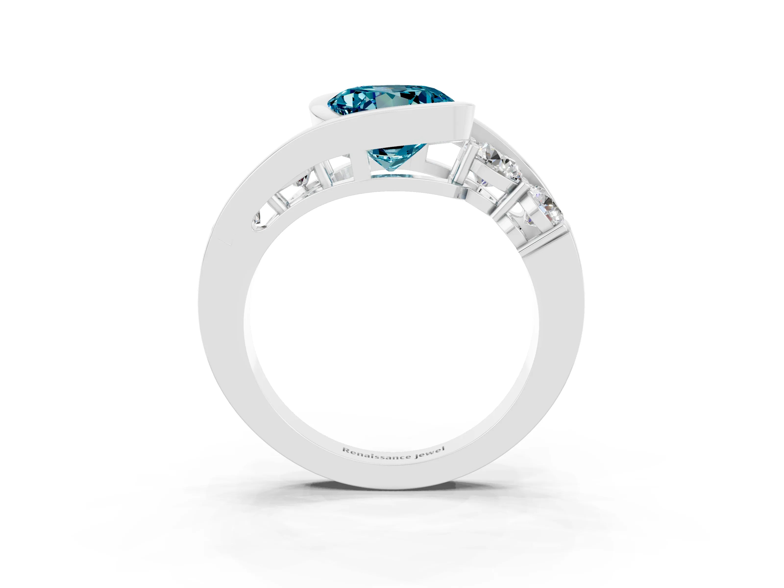 White gold Bezel Set Round Cut Diamond Split Shank Ring_3
