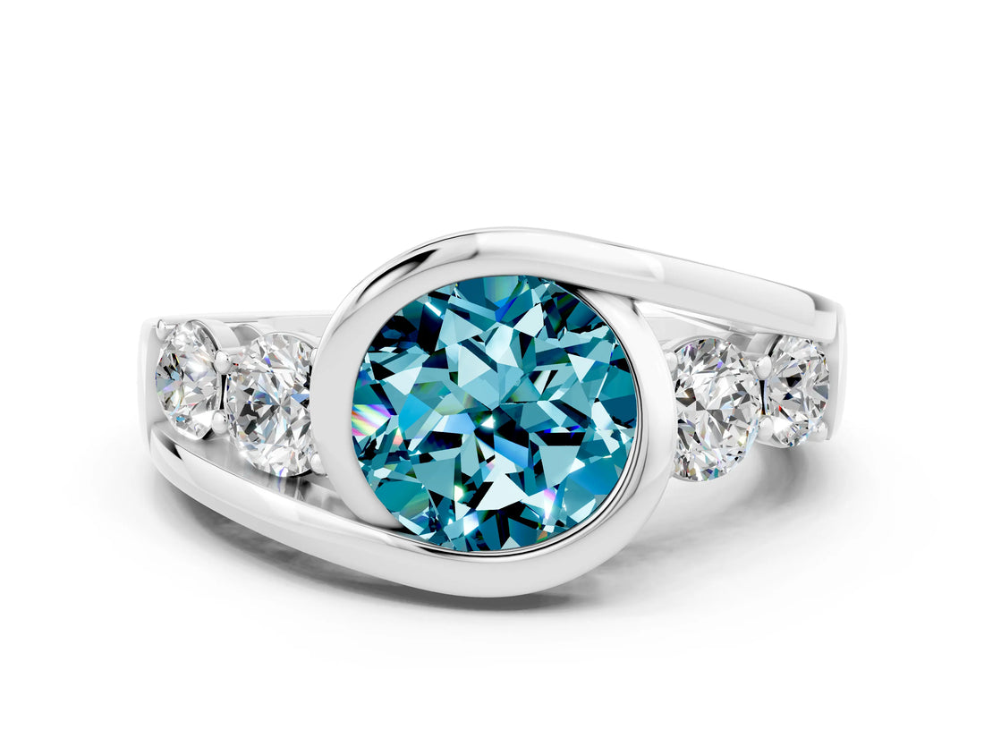 White gold Bezel Set Round Cut Diamond Split Shank Ring