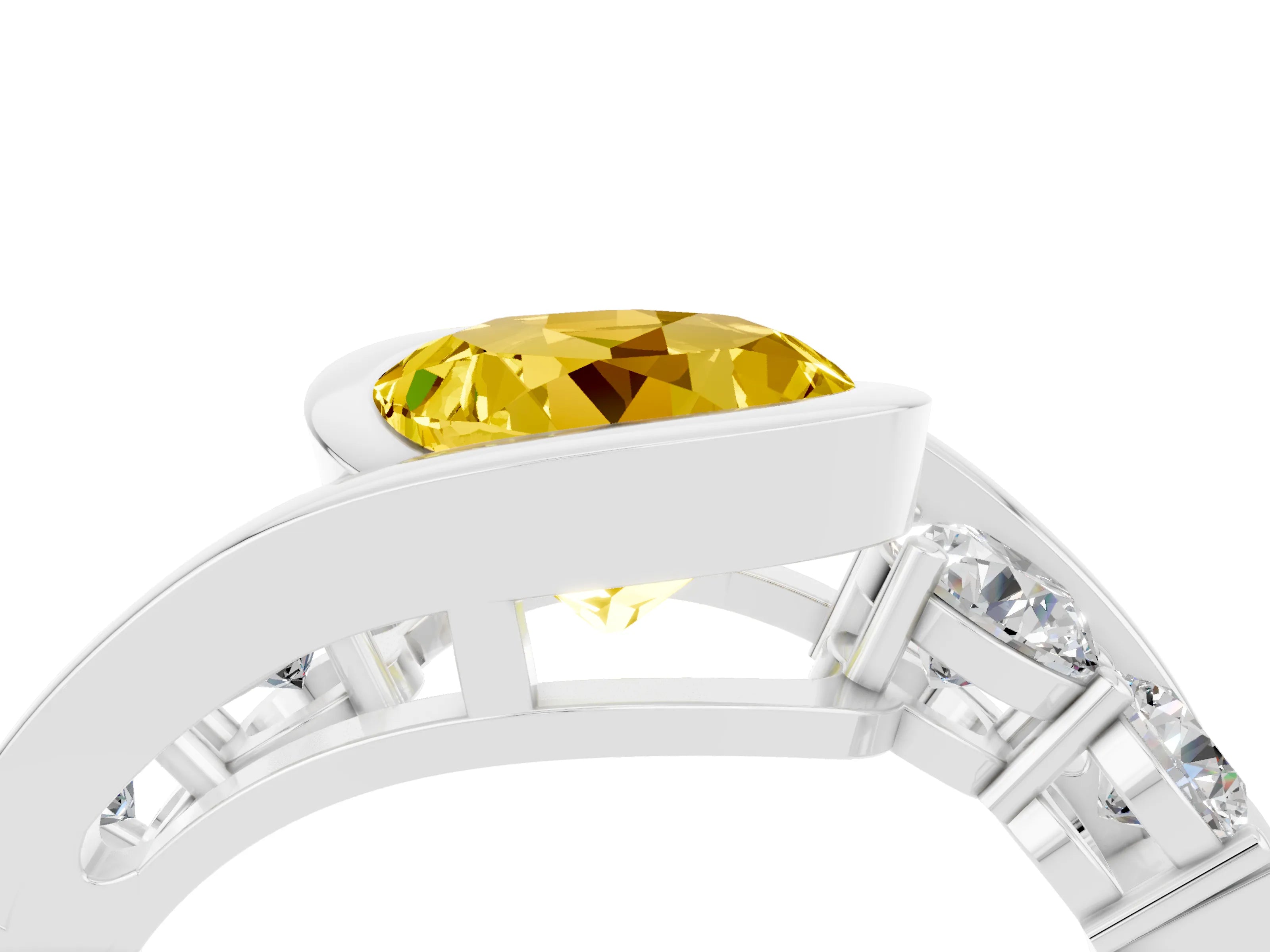 White gold Bezel Set Round Cut Diamond Split Shank Ring_4