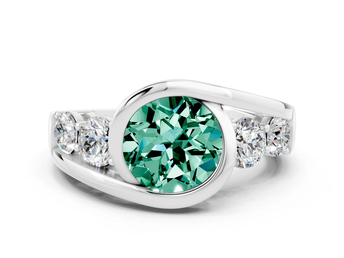 White gold Bezel Set Round Cut Diamond Split Shank Ring_6