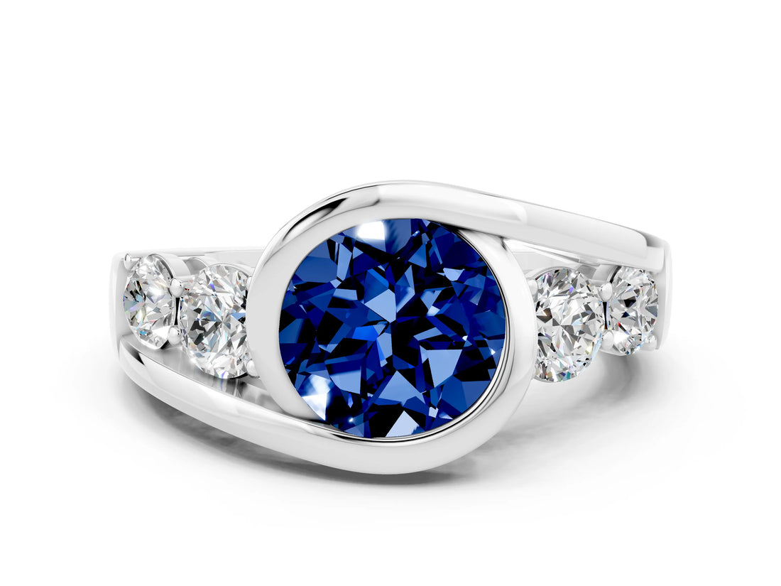 White gold Bezel Set Round Cut Diamond Split Shank Ring_6