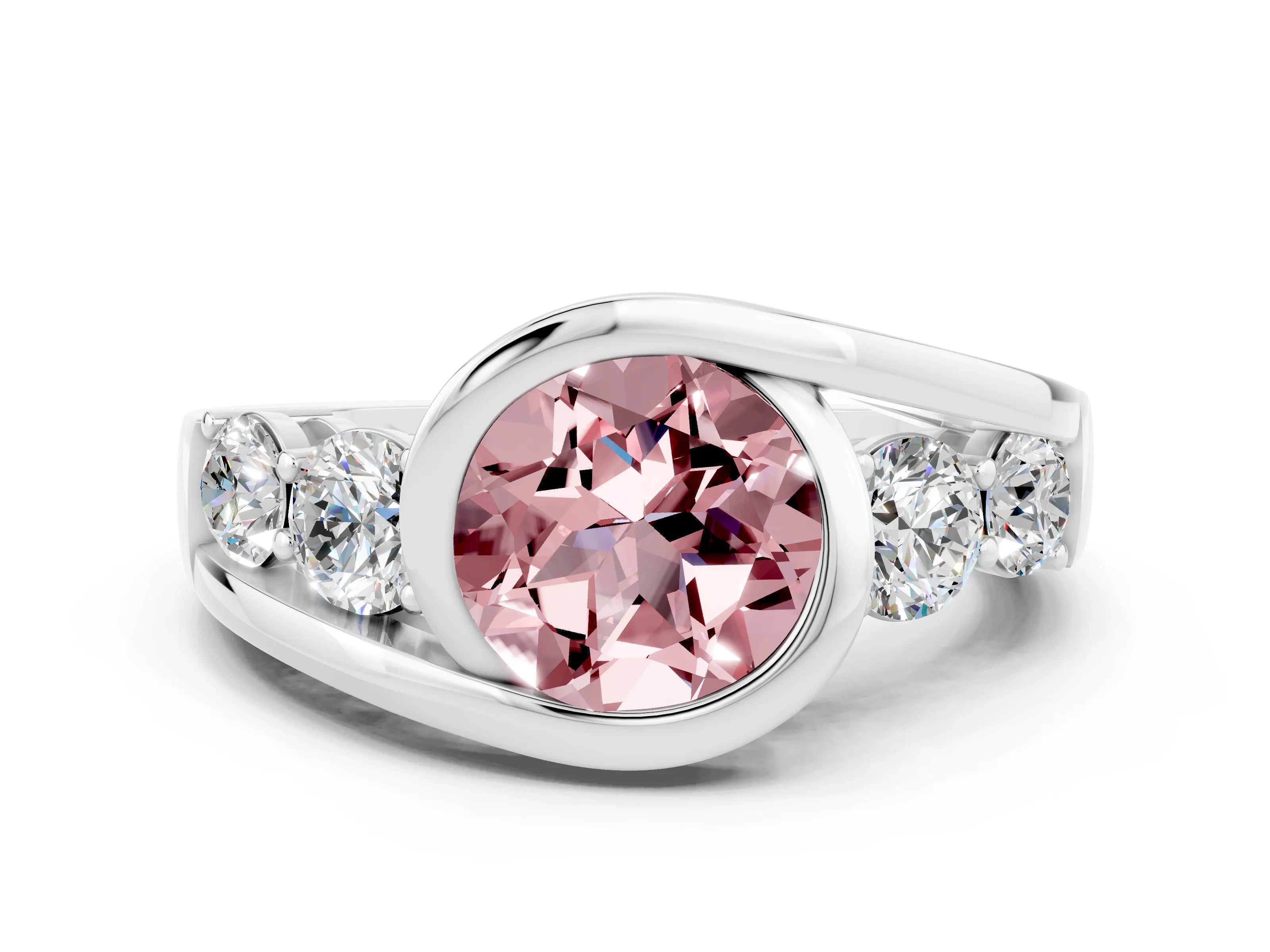 White gold Bezel Set Round Cut Diamond Split Shank Ring_6