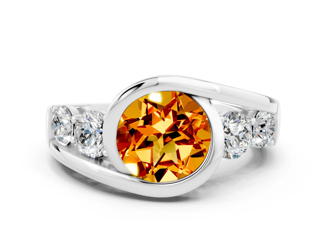 White gold Bezel Set Round Cut Diamond Split Shank Ring_6