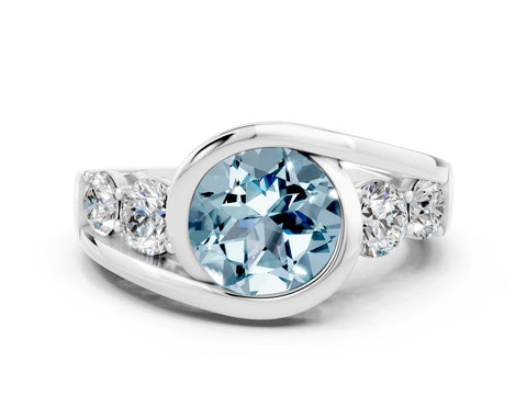 White gold Bezel Set Round Cut Diamond Split Shank Ring_6