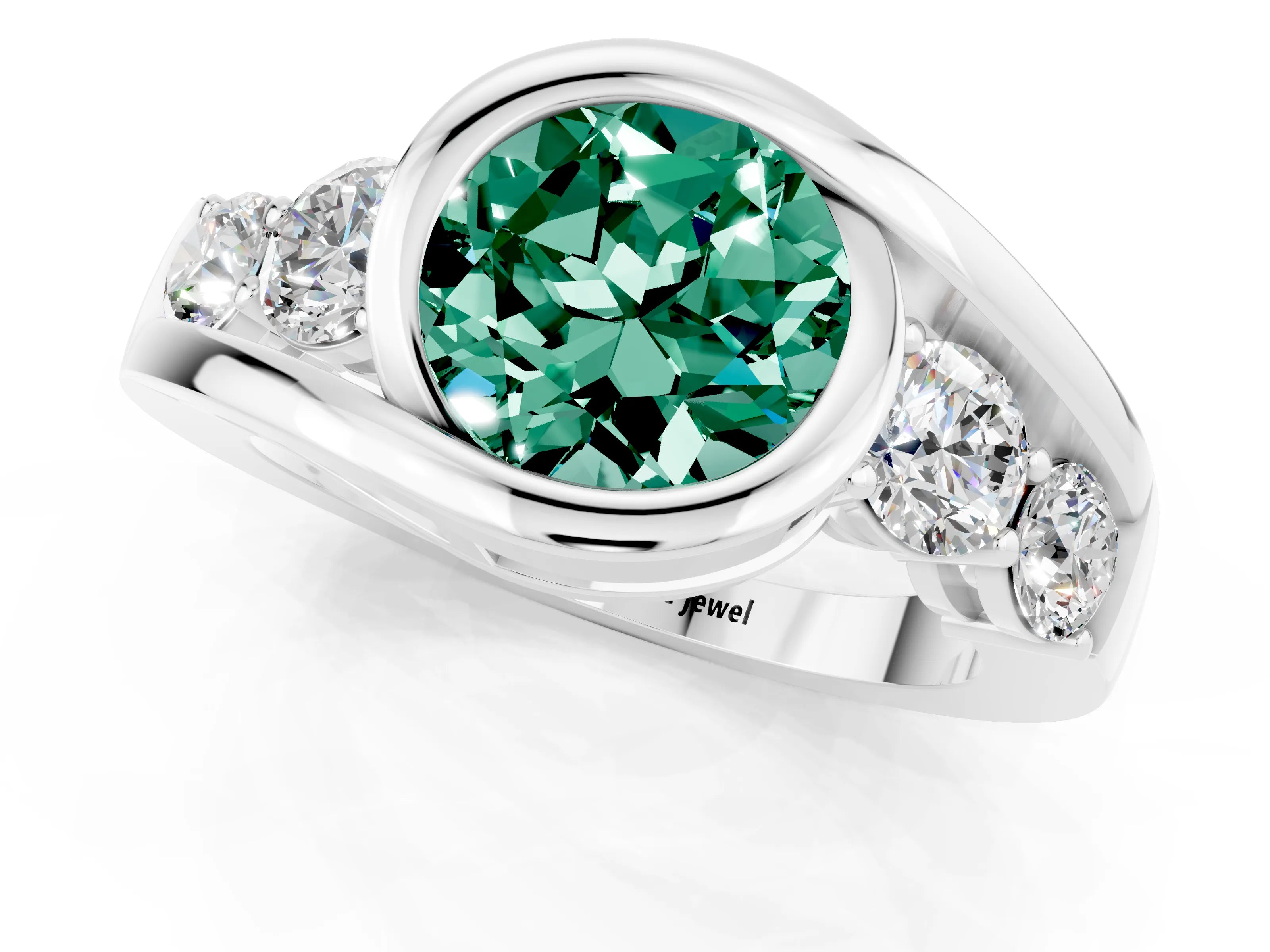 White gold Bezel Set Round Cut Diamond Split Shank Ring_7