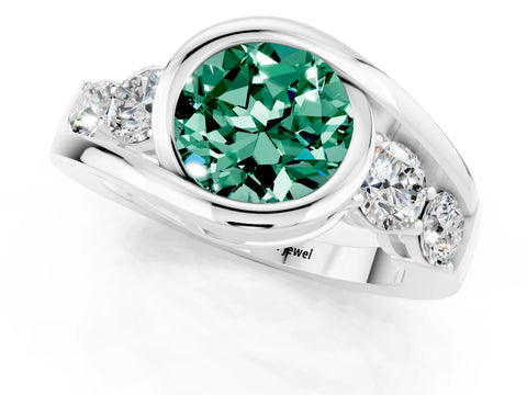 White gold Bezel Set Round Cut Diamond Split Shank Ring_7