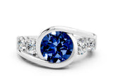 White gold Bezel Set Round Cut Diamond Split Shank Ring