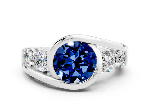 White gold Bezel Set Round Cut Diamond Split Shank Ring