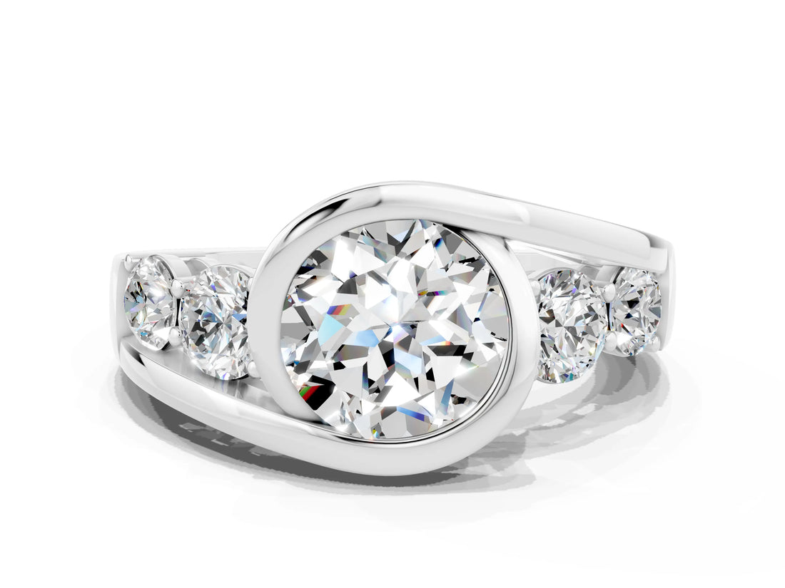 White gold Bezel Set Round Cut Diamond Split Shank Ring_8
