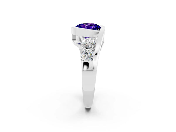 Silver Bezel Set Round Cut Tanzanite Bypass Ring with Round  Accents