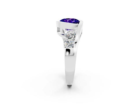 White gold Bezel Set Round Cut Diamond Split Shank Ring_8