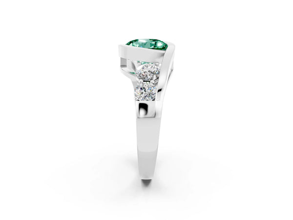 Silver Bezel Set Round Cut Green Sapphire Bypass Ring with Round  Accents