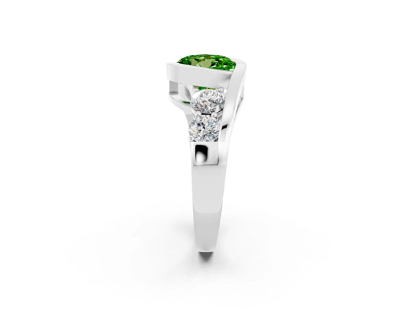 White gold Bezel Set Round Cut Peridot Bypass Ring with Round  Accents