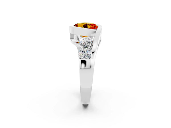 Silver Bezel Set Round Cut Citrine Bypass Ring with Round  Accents