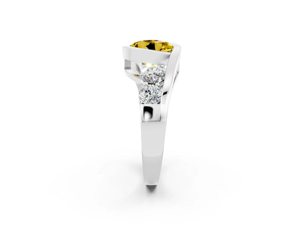 White gold Bezel Set Round Cut Yellow Sapphire Bypass Ring with Round  Accents