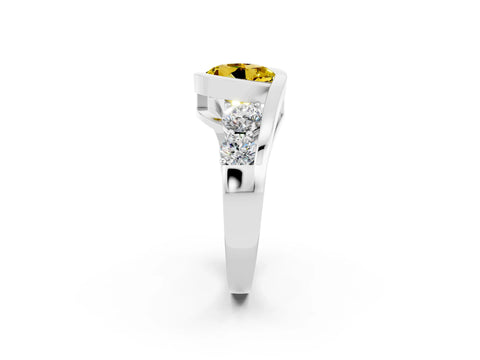 White gold Bezel Set Round Cut Diamond Split Shank Ring_8