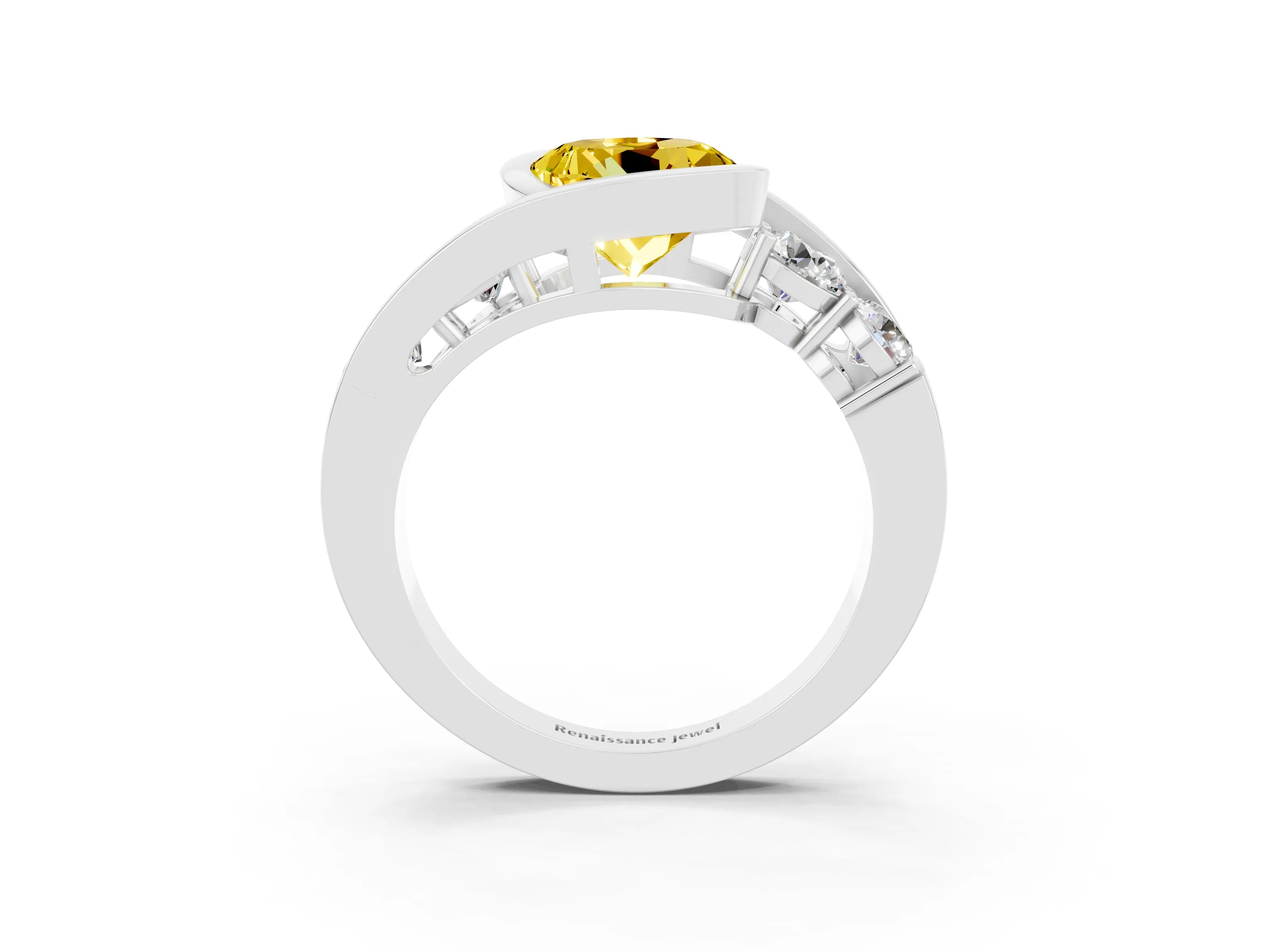 White gold Bezel Set Round Cut Diamond Split Shank Ring_9